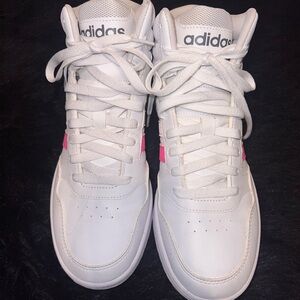 Adidas White and Pink Hightop Sneakers
